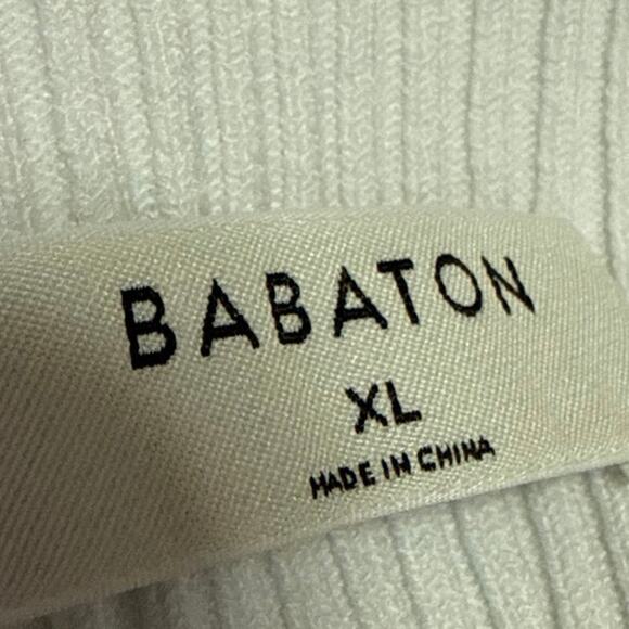 Aritzia Babaton White Rib Knit Mock Neck Crop Back Pullover Sweater Top Size XL - Picture 3 of 4